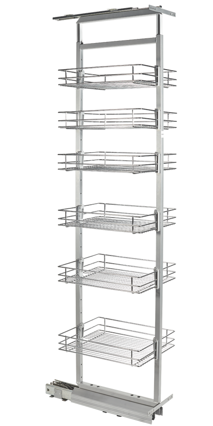 Rangement coulissant de 30 cm à fermeture silencieuse pour colonne de cuisine - 6 paniers - Chrome