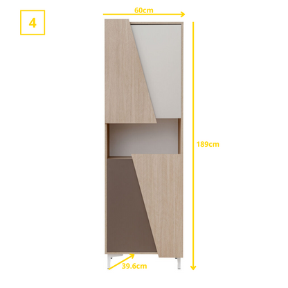 Unité murale VISTE - Ensemble de meubles de salon - Scandi / Truffe / Blanc Brillant