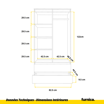 JOELLE - Armoire 2 Portes avec 2 Tiroirs - Chêne Sonoma / Blanc Brillant H180cm L90cm P50cm