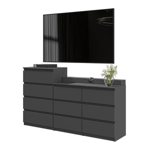 GABRIEL - Commode 10 Tiroirs (6+4) - H92/70 cm L160 cm P33 cm (Anthracite)