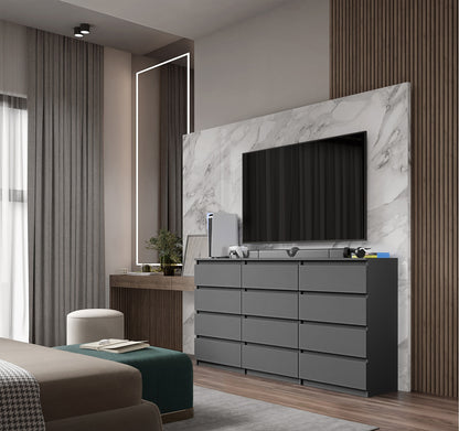 GABRIEL - Commode 12 Tiroirs (8+4) - H92cm L180cm P33cm (Anthracite)