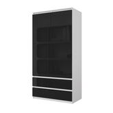 JOELLE - Armoire 2 Portes avec 2 Tiroirs - Blanc Matt / Noir Brillant H180cm L90cm P50cm