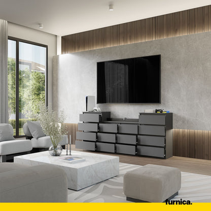 GABRIEL - Commode 14 Tiroirs (4+6+4) - H92cm L220cm P33cm (Anthracite)