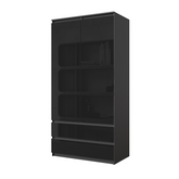 JOELLE - Armoire 2 Portes avec 2 Tiroirs - Anthracite / Noir Brillant H180cm L90cm P50cm