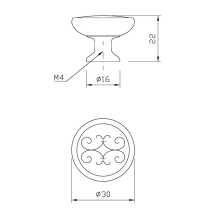 Bouton de meuble Vintage - Ø30mm - Nickel brossé noir