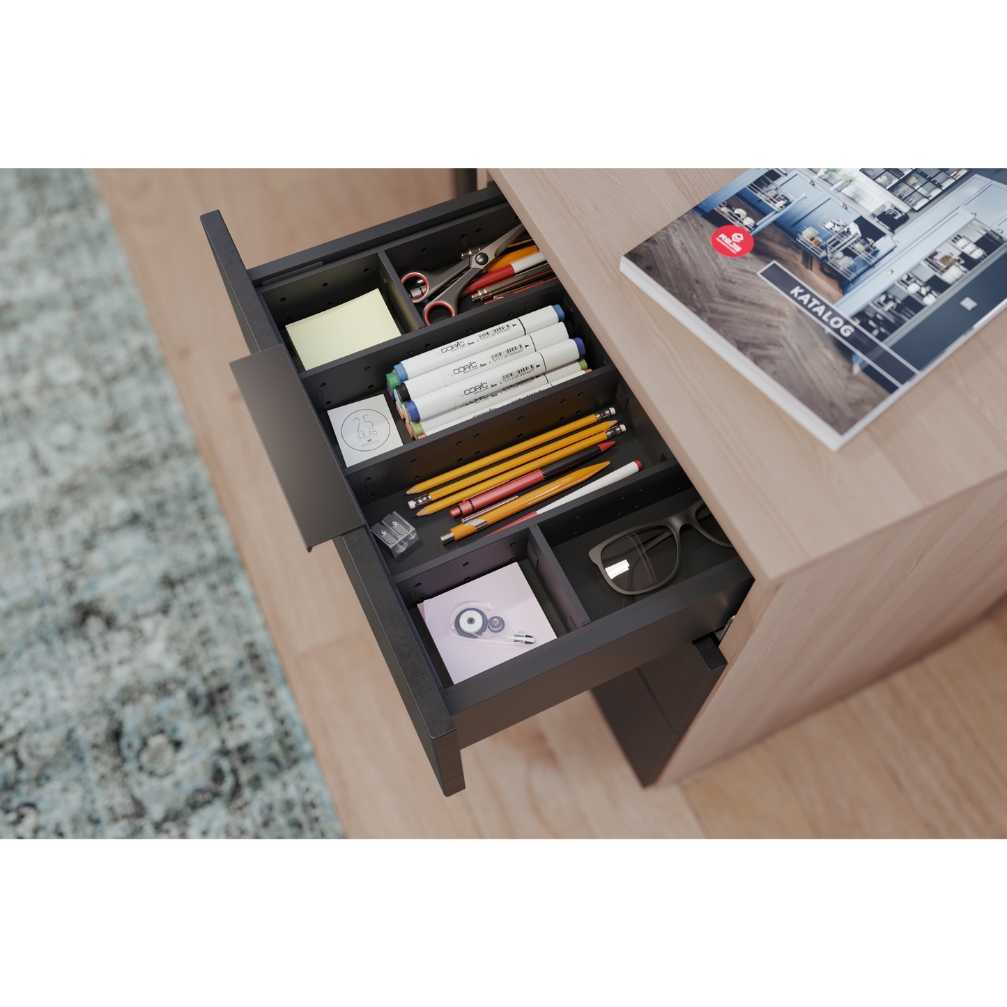 Système de tiroirs Soft-Close, HAUT - SLIM, H: 185mm, Noir