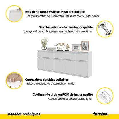 NOAH - Commode 5 Tiroirs et 5 Portes - Armoire de Rangement pour Couloir / Chambre à Coucher - Buffet - Chêne Wotan / Blanc Matt H75cm L200cm P35cm