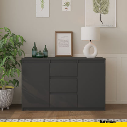 MIKEL - Commode 3 Tiroirs et 2 Portes - Armoire de Rangement pour Couloir/Chambre à Coucher - Buffet - H75cm L120cm P35cm (Anthracite)