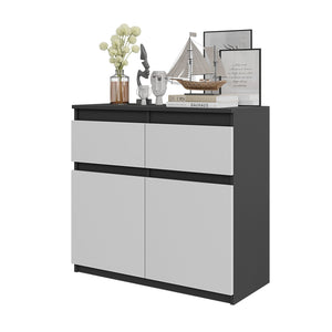 NOAH - Commode 2 Tiroirs et 2 Portes - Meuble de Rangement pour Couloir/Chambre - Buffet - H75cm L80cm P35cm (Anthracite/Blanc)