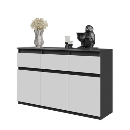 NOAH - Commode 3 Tiroirs et 3 Portes - Meuble de Rangement pour Couloir/Chambre - Buffet - H75cm L120cm P35cm (Anthracite/Blanc)