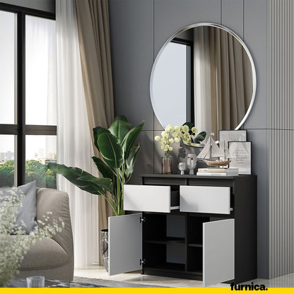 NOAH - Commode 2 Tiroirs et 2 Portes - Meuble de Rangement pour Couloir/Chambre - Buffet - H75cm L80cm P35cm (Anthracite/Blanc)