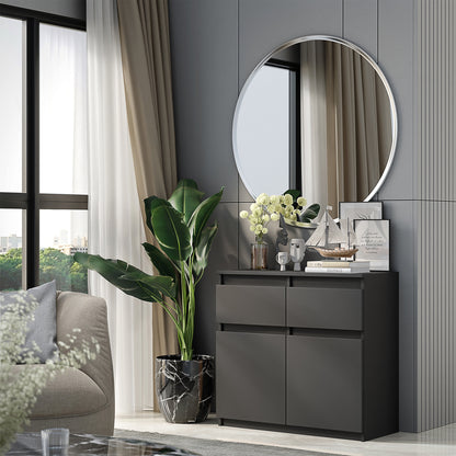 NOAH - Commode 2 Tiroirs et 2 Portes - Meuble de Rangement pour Couloir/Chambre - Buffet - H75cm L80cm P35cm (Anthracite)