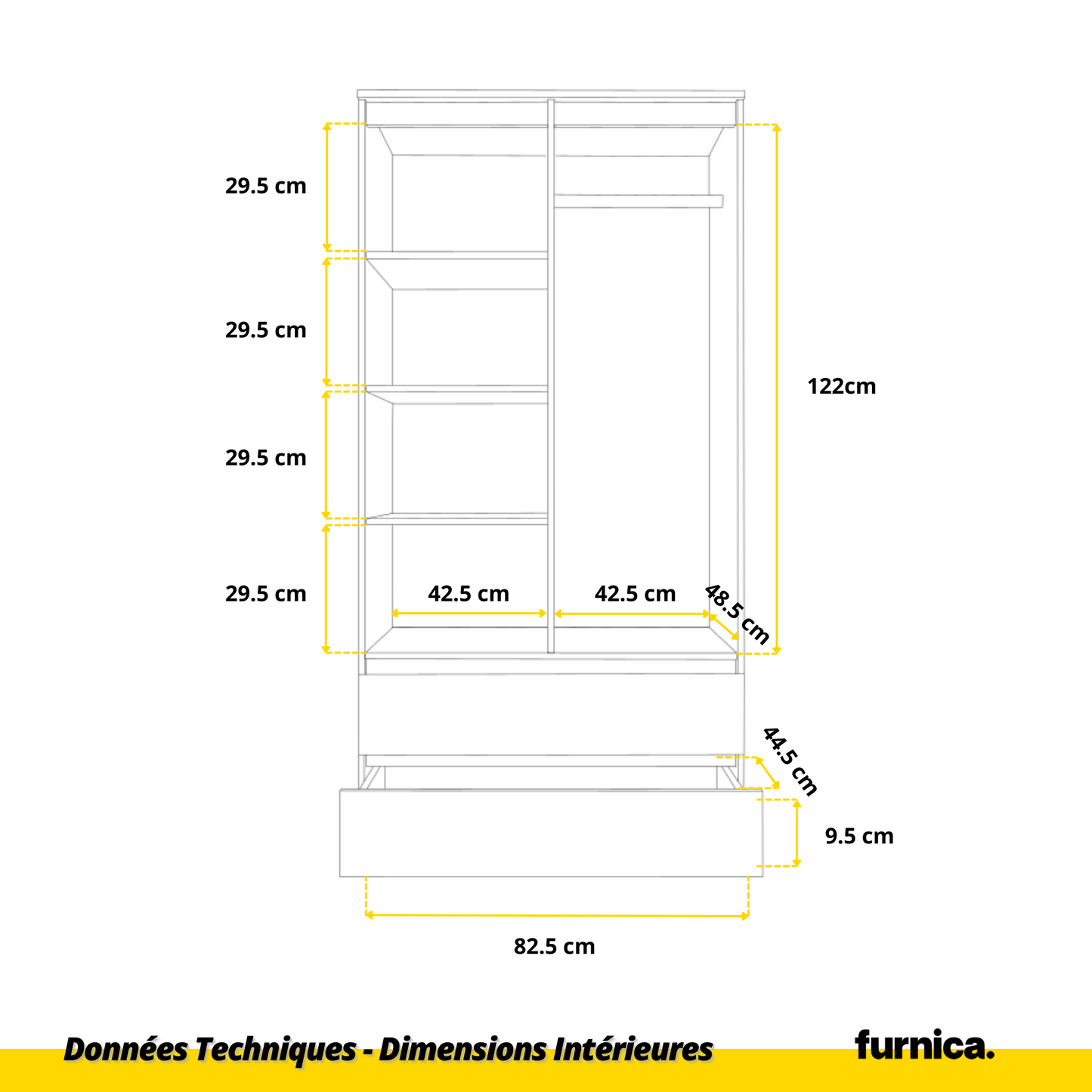 JOELLE - Armoire 2 Portes avec 2 Tiroirs - Chêne Sonoma / Noir Brillant H180cm L90cm P50cm