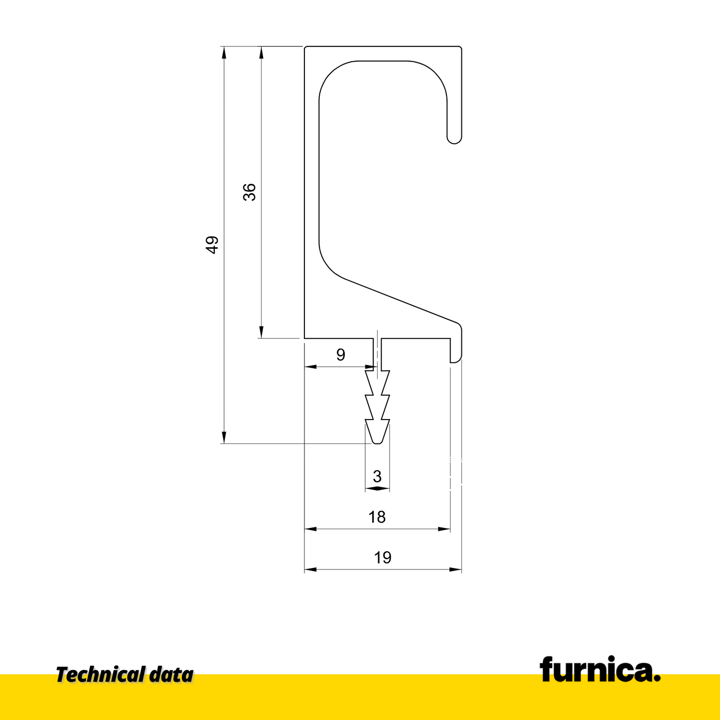 Profilé de préhension encastré T18 - 350 cm - Aluminium anodisé
