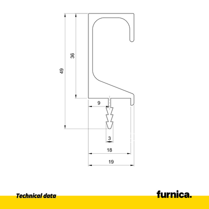 Profilé de préhension encastré T18 - 350 cm - Aluminium anodisé