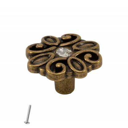 Bouton de meuble Vintage - Fleur - 36mm x 45mm - Laiton antique