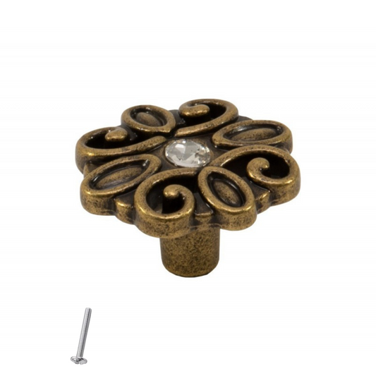 Bouton de meuble Vintage - Fleur - 36mm x 45mm - Laiton antique