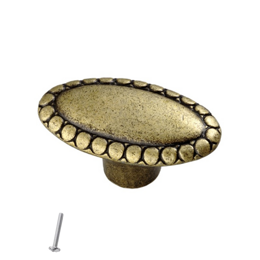 Bouton de meuble Vintage - Ovale - 21.5mm - Laiton antique