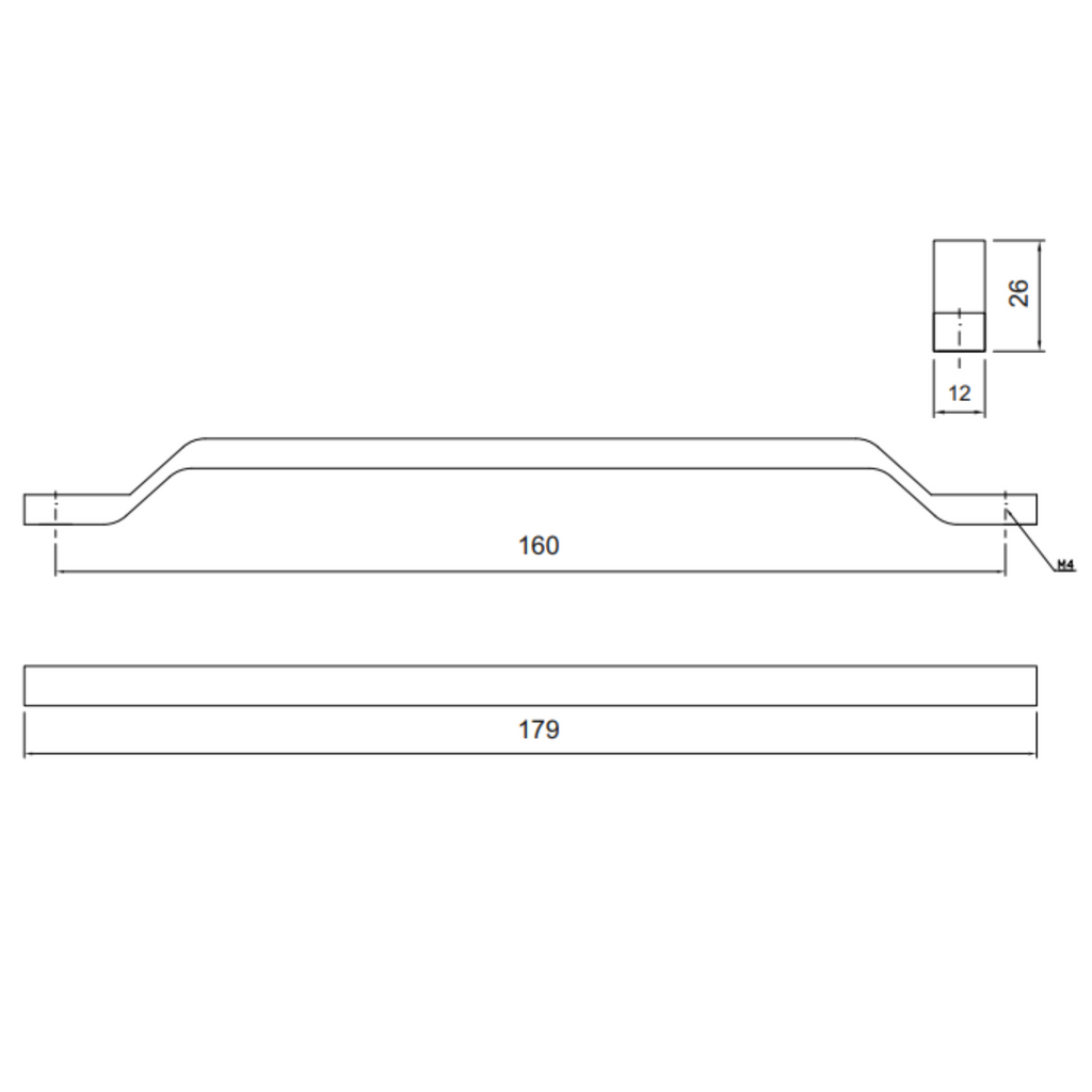 Poignée de meuble 160mm U085 - Chrome