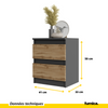 GABRIEL BIG - 2x Table de Chevet - Table de Nuit - 2 Tiroirs - H50cm L41cm P33cm - Anthracite / Chêne Wotan