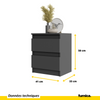 GABRIEL BIG - 2x Table de Chevet - Table de Nuit - 2 Tiroirs - H50cm L41cm P33cm - Anthracite