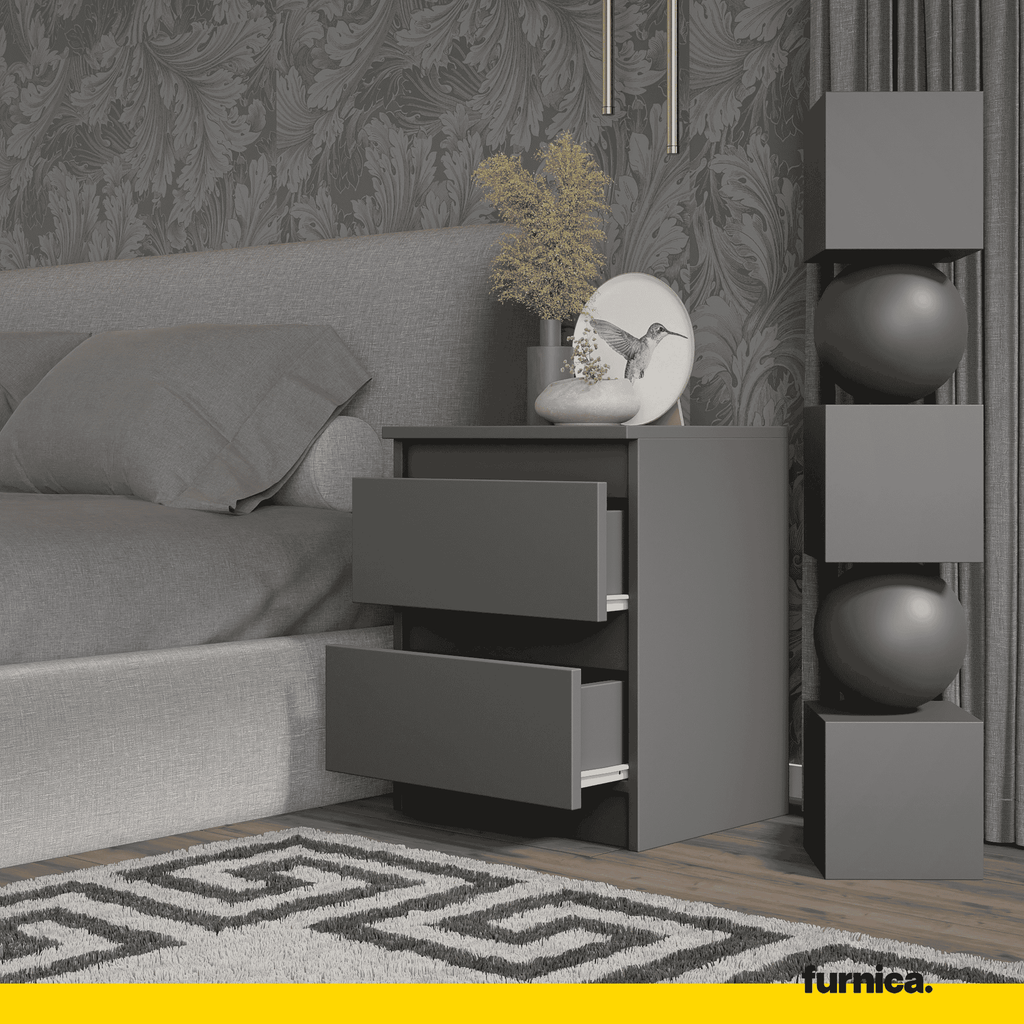 GABRIEL BIG - 2x Table de Chevet - Table de Nuit - 2 Tiroirs - H50cm L41cm P33cm - Anthracite