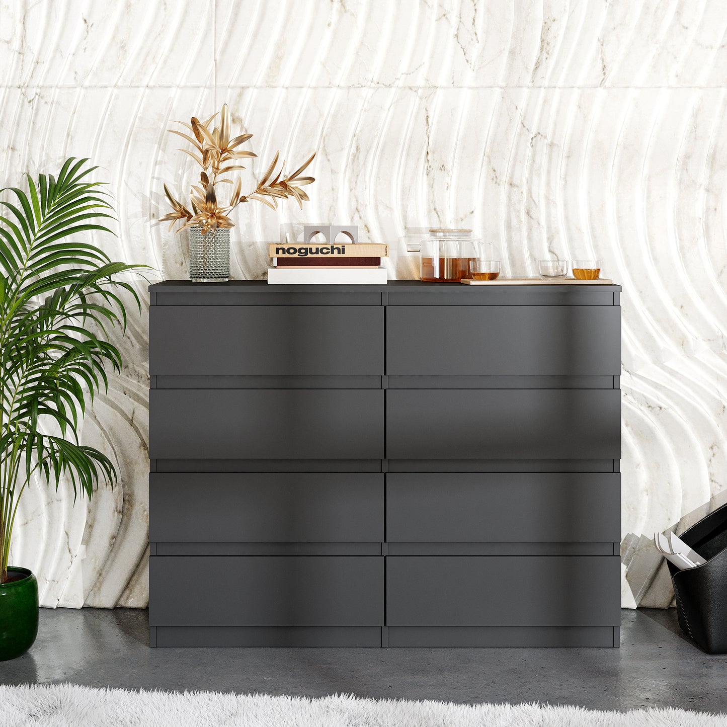 GABRIEL - Commode 8 Tiroirs - Buffet de Chevet - H92 cm L120 cm P33 cm (Anthracite)