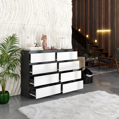 GABRIEL - Commode 8 Tiroirs - Buffet de Chevet - H92 cm L120 cm P33 cm (Anthracite / Blanc Matt)