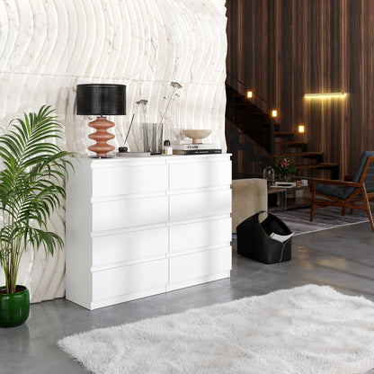 GABRIEL - Commode 8 Tiroirs - Buffet de Chevet - H92 cm L120 cm P33 cm (Blanc)