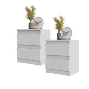 GABRIEL BIG - 2x Table de Chevet - Table de Nuit - 2 Tiroirs - H50cm L41cm P33cm - Blanc Matt