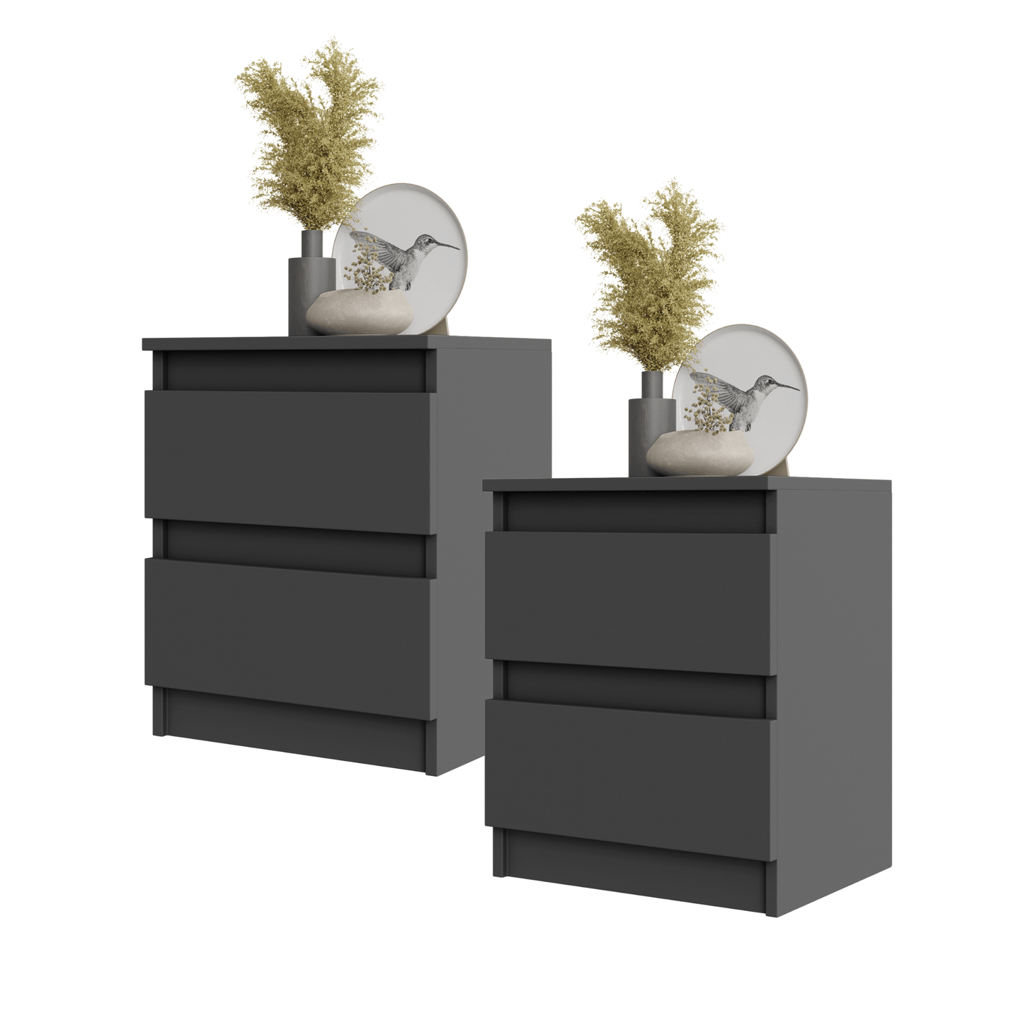 GABRIEL BIG - 2x Table de Chevet - Table de Nuit - 2 Tiroirs - H50cm L41cm P33cm - Anthracite