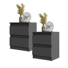 GABRIEL BIG - 2x Table de Chevet - Table de Nuit - 2 Tiroirs - H50cm L41cm P33cm - Anthracite