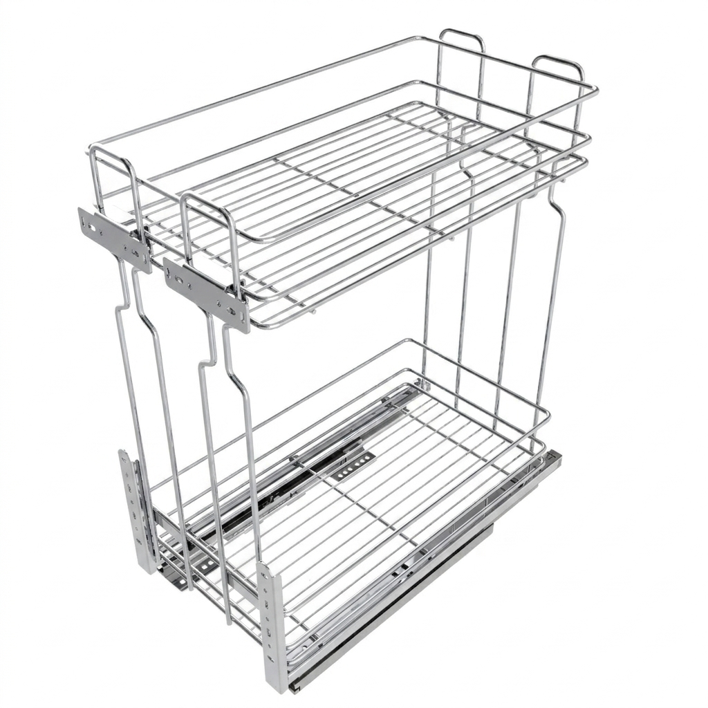 Rangement coulissant de 15 cm à fermeture silencieuse - 2 paniers - Chrome