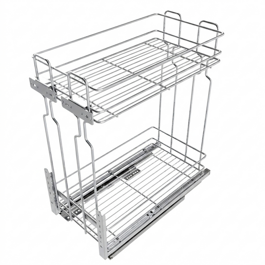 Rangement coulissant de 15 cm à fermeture silencieuse - 2 paniers - Chrome