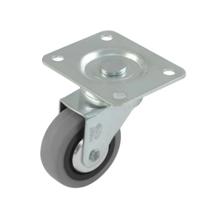 Roulette de meuble en caoutchouc Ø30mm avec platine de fixation 46x36mm