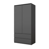 JOELLE - Armoire 2 Portes avec 2 Tiroirs - Anthracite H180cm L90cm P50cm