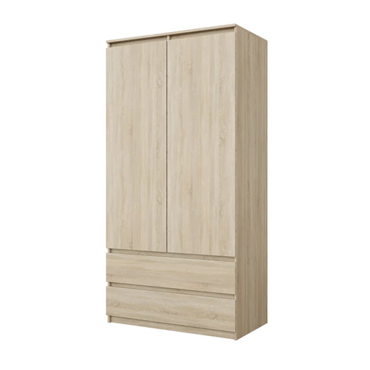 JOELLE - Armoire 2 Portes avec 2 Tiroirs - Chêne Sonoma H180cm L90cm P50cm