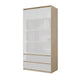 JOELLE - Armoire 2 Portes avec 2 Tiroirs - Chêne Sonoma / Blanc Brillant H180cm L90cm P50cm