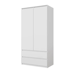 JOELLE - Armoire 2 Portes avec 2 Tiroirs - Blanc Matt H180cm L90cm P50cm