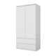 JOELLE - Armoire 2 Portes avec 2 Tiroirs - Blanc Matt H180cm L90cm P50cm