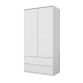 JOELLE - Armoire 2 Portes avec 2 Tiroirs - Blanc Matt H180cm L90cm P50cm