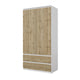 JOELLE - Armoire 2 Portes avec 2 Tiroirs - Blanc Matt / Chêne Wotan H180cm L90cm P50cm