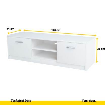 GRACE - Meuble TV avec 2 Portes et 1 Étagère - Blanc Matt H36cm L120cm P41cm