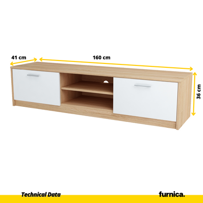 JANE - Meuble TV avec 2 Portes et 1 Étagère - Chêne Sonoma / Blanc Matt H36cm L160cm P41cm