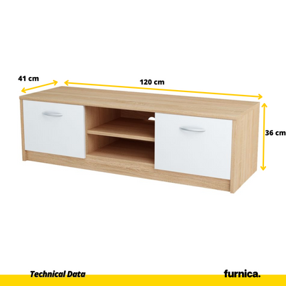 GRACE - Meuble TV avec 2 Portes et 1 Étagère - Chêne Sonoma / Blanc Matt H36cm L120cm P41cm
