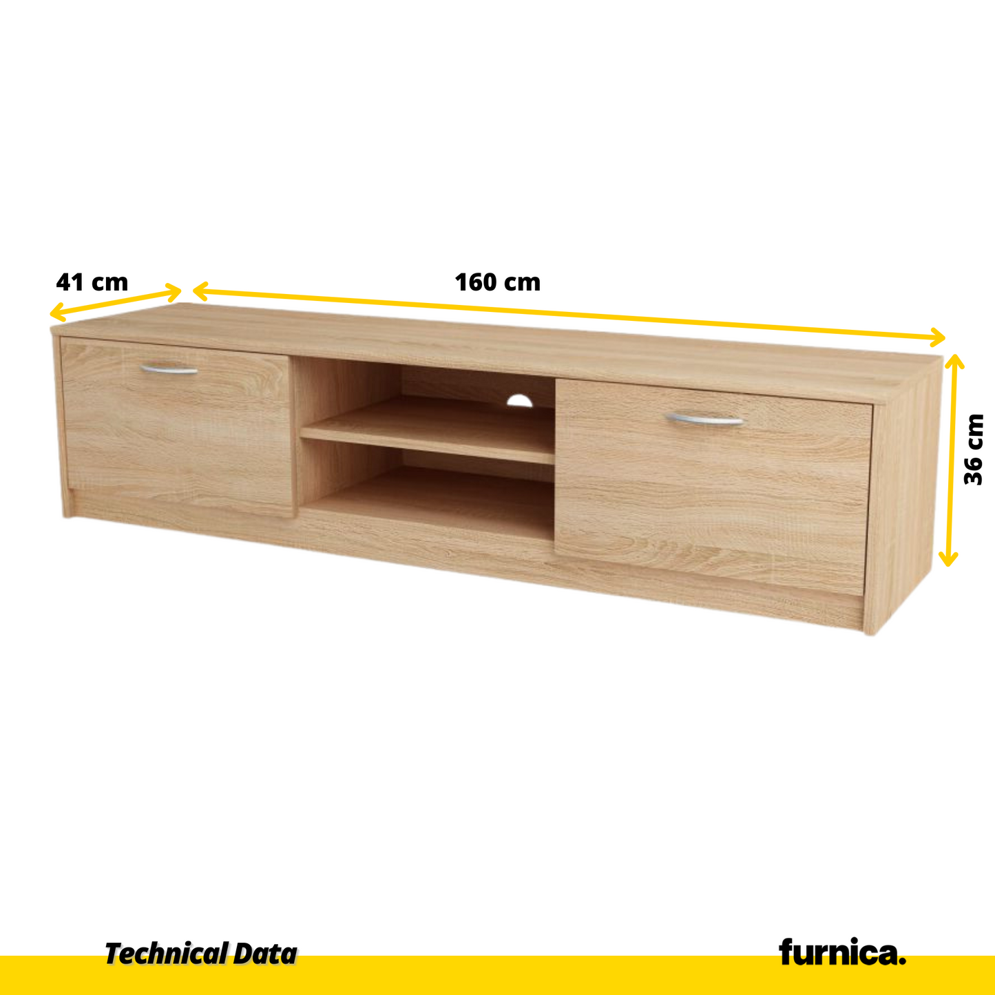 JANE - Meuble TV avec 2 Portes et 1 Étagère - Chêne Sonoma H36cm L160cm P41cm