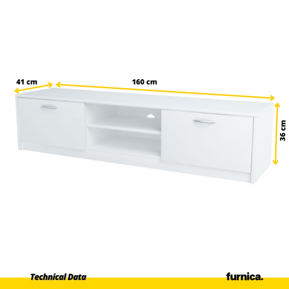 JANE - Meuble TV avec 2 Portes et 1 Étagère - Blanc Matt H36cm L160cm P41cm