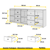 MIKEL - Commode 6 Tiroirs et 3 Portes - Armoire de Rangement pour Couloir / Chambre à Coucher - Buffet - Béton / Chêne Sonoma H75cm L200cm P35cm