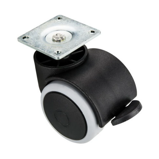 Roulette pivotante en caoutchouc pour meuble avec platine et frein - Ø50mm