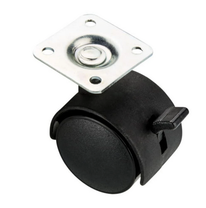 Roulette pivotante en plastique pour meuble avec platine et frein Ø40mm